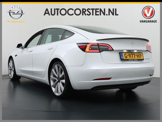 Tesla Model 3 4WD Performance 513pk 3,4 sec 0-100 ! 20" FSD-vb. AutoPilot Carbon-Spoiler Premium-HiFi Pano.dak Camera Leer Adaptive-Cruise+Stop&Go PDC Wifi Ecc Dual Motor Long Range 75kWh Stoel en achterbank verwarming Keyless Navi LED ACC DAB Voorverwarmen interieur e