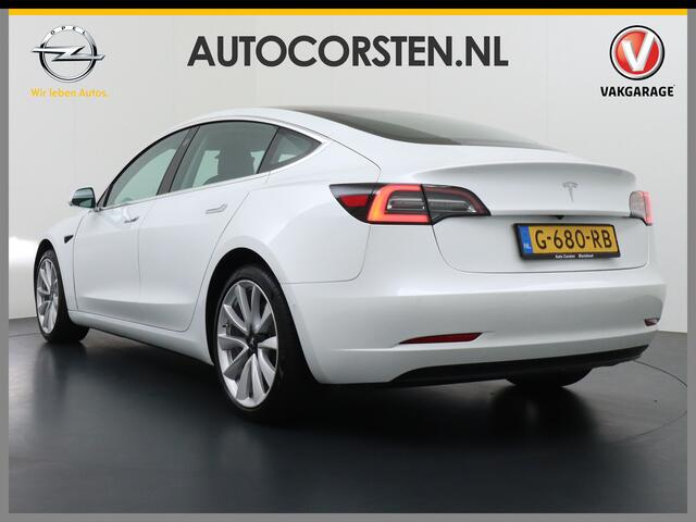 Tesla Model 3 SR+60kWh 325PK 19" AutoPilot Leer PanoDak Adaptive cruise Camera's Elektr.-Stuur+Stoelen+Spiegels+Geheugen+Easy-Entry+Verwarmde stoelen Park assistent PDC-A+Voor WIFI Ecc Lane-Assist Speed-Assist RWD Plus Navi full map LED-a+v ACC Dual-ECC DAB Voorverwarm