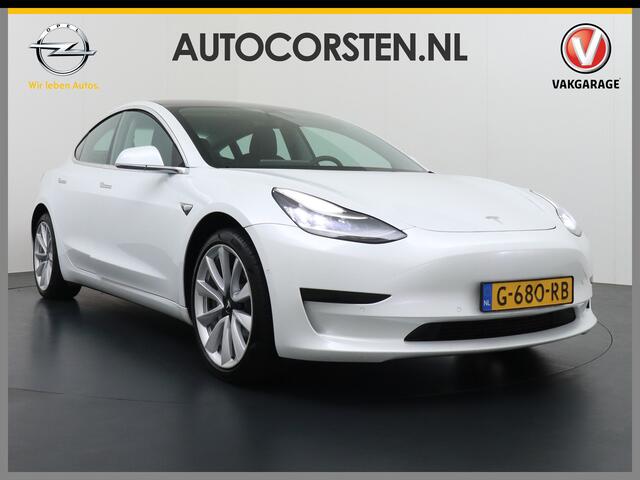 Tesla Model 3 SR+60kWh 325PK 19" AutoPilot Leer PanoDak Adaptive cruise Camera's Elektr.-Stuur+Stoelen+Spiegels+Geheugen+Easy-Entry+Verwarmde stoelen Park assistent PDC-A+Voor WIFI Ecc Lane-Assist Speed-Assist RWD Plus Navi full map LED-a+v ACC Dual-ECC DAB Voorverwarm