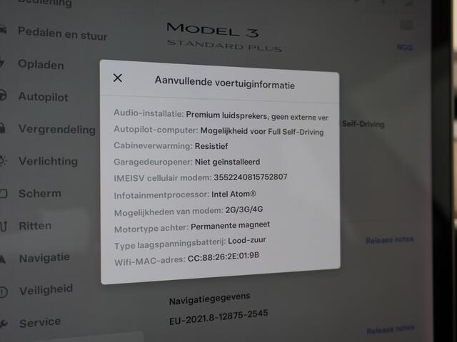 Tesla Model 3 SR+60kWh 325PK 19" AutoPilot Leer PanoDak Adaptive cruise Camera's Elektr.-Stuur+Stoelen+Spiegels+Geheugen+Easy-Entry+Verwarmde stoelen Park assistent PDC-A+Voor WIFI Ecc Lane-Assist Speed-Assist RWD Plus Navi full map LED-a+v ACC Dual-ECC DAB Voorverwarm