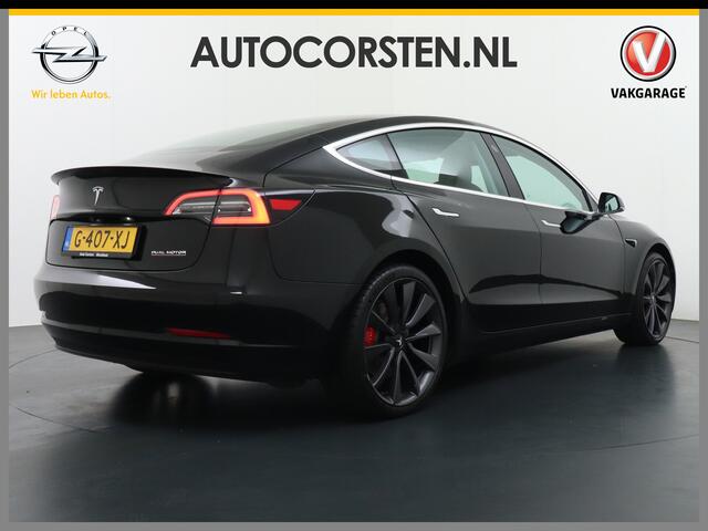 Tesla Model 3 Performance 513pk 0-100kmh in 3,4 sec. 20"lm FSD-3 computer AutoPilot Carbon-Spoiler Premium-HiFi Pano.dak Camera Leer Adaptive-Cruise+Stop&Go PDC-A+Voor Wifi Ecc Pdc Cruise Dual Motor! Long Range 75kWh Stoel en achterbank verwarming Keyless Navi full map