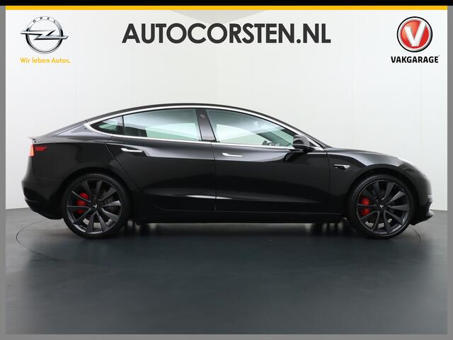 Tesla Model 3 Performance 513pk 0-100kmh in 3,4 sec. 20"lm FSD-3 computer AutoPilot Carbon-Spoiler Premium-HiFi Pano.dak Camera Leer Adaptive-Cruise+Stop&Go PDC-A+Voor Wifi Ecc Pdc Cruise Dual Motor! Long Range 75kWh Stoel en achterbank verwarming Keyless Navi full map