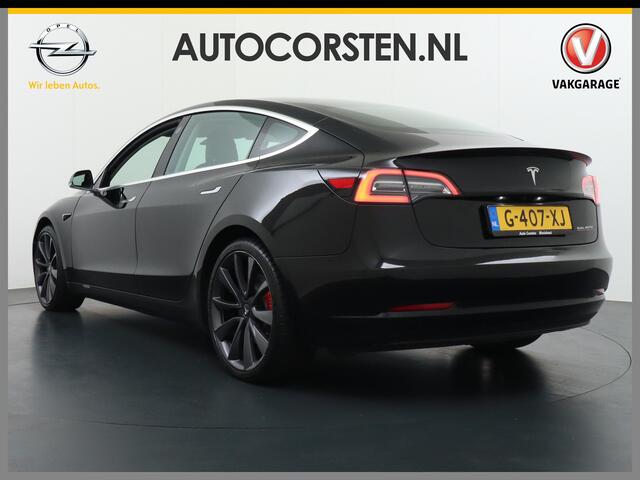 Tesla Model 3 Performance 513pk 0-100kmh in 3,4 sec. 20"lm FSD-3 computer AutoPilot Carbon-Spoiler Premium-HiFi Pano.dak Camera Leer Adaptive-Cruise+Stop&Go PDC-A+Voor Wifi Ecc Pdc Cruise Dual Motor! Long Range 75kWh Stoel en achterbank verwarming Keyless Navi full map