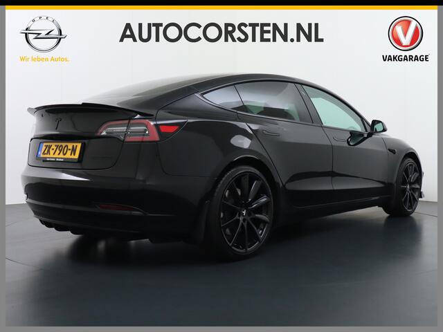 Tesla Model 3 RWD! Long Range UNIEK Grootste Accu+Actieradius bij Lichtste gewicht 78,8kWh 19" Spoilers Spec.Bumpers Difuser Div.Carbon FSD-Full Self Driving Computer Premium Audio AutoPilot Panoramadak Camera's Leer Adaptive-Cruise-Control+Stop&Go Pdc Ecc Keyless Stoe