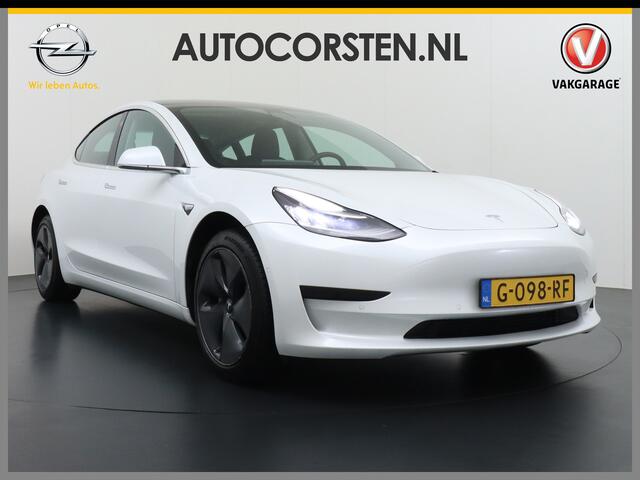 Tesla Model 3 RWD SR+ 60kWh 325PK Lmv 19" AutoPilot Leder PanoDak Adaptive-Cruise Lmv Camera's Elektr.-Stuur+Stoelen+Spiegels+Geheugen+Easy-Entry+Verwarmde stoelen Park assistent PDC WIFI Lane-Assist Speed-Assist Navi LED Comfortstoelen ACC DAB Keyless en Voorverwarmen