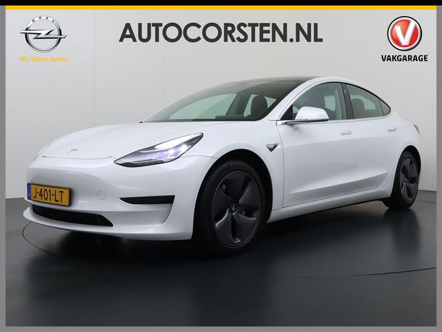 Tesla Model 3 SR+ 325PK AutoPilot Leer Pano-Dak Adaptive Cruise Lmv 18" Camera's Elektr.-Stuur+Stoelen+Spiegels+Geheugen+Easy-Entry+Verwarmde stoelen Park assistent Pdc WIFI Ecc Lane-Assist Speed-Assist Soh 85% Ecc Navi Led DAB Voorverwarmen interieur via App Keyless O