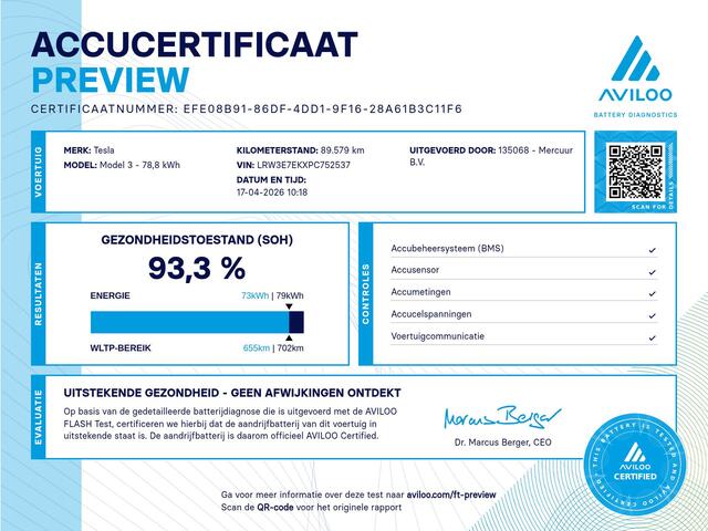 Tesla Model 3 Long Range AWD 75 kWh | VERWACHT!! | Snelladen | SOH 93% | Autopilot | Pano | Camera | Adap. Cruise | Stoel/stuurverw.