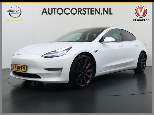 Tesla Model 3 Performance 513PK AWD **FSD** Panoramadak Navi Camera's Leder Stoelverwarming Navi Ecc Adap.Cruise Pdc Led Lmv 20" Google-Maps Elek.Stoelen+Memory Remote App Bediening Premium Audio