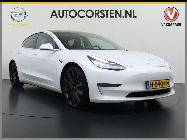 Tesla Model 3 Performance 513PK AWD **FSD** Panoramadak Navi Camera's Leder Stoelverwarming Navi Ecc Adap.Cruise Pdc Led Lmv 20" Google-Maps Elek.Stoelen+Memory Remote App Bediening Premium Audio