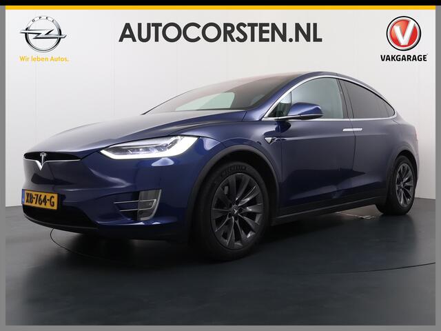 Tesla Model X 100D 20" Trekhaak Leder Luchtvering Adaptive Cruise AutoPilot Panoramadak Vleugeldeuren Camera's Elektr.Stoelen/Stuur+Verwarmd+Geheugen Keyless Wifi Adaptieve koplampen Lmv 20" Led Elektr.-Achterklep Bordherkenning Verwarmde Sproeiers-bladen Carbon Sentry