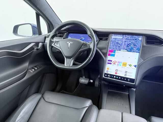 Tesla Model X 100D 20" Trekhaak Leder Luchtvering Adaptive Cruise AutoPilot Panoramadak Vleugeldeuren Camera's Elektr.Stoelen/Stuur+Verwarmd+Geheugen Keyless Wifi Adaptieve koplampen Lmv 20" Led Elektr.-Achterklep Bordherkenning Verwarmde Sproeiers-bladen Carbon Sentry