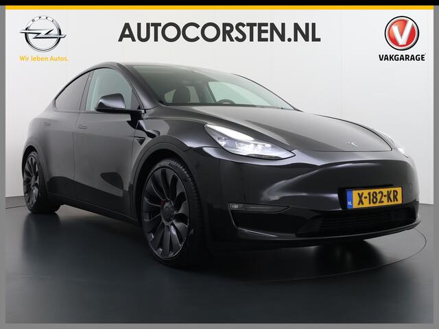 Tesla Model Y Performance AWD 75kWh SOH 95% Warmtepomp Panoramadak Navi Ecc Leder Lmv 21" Keyless Led Elek.Achterklep Memory Stoel+Stuurverwarming AMD-Ryzen­(TM)-Processor 1e Eigenaar Origineel Nederlandse Auto fabrieksgarantie tot 14-12-2027 Batterij en Motorgarantie 