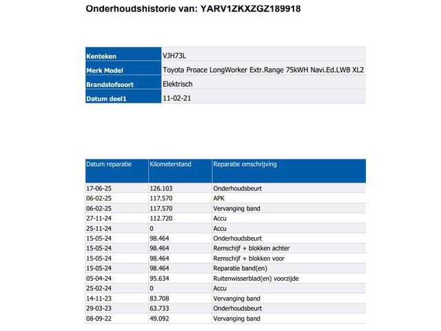 Toyota PROACE Electric Worker L2 Extra Range 75KWh +/-330KM / 3Pers. / Navigatie / Airco / Bedrijfswagen inrichting / Apk 02-2027