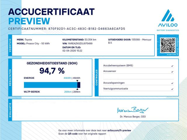 Toyota PROACE CITY Electric 50 kWh 136PK | Snelladen | SOH 94% | Airco | Cruise | Carplay | Navi | Parkeersens.