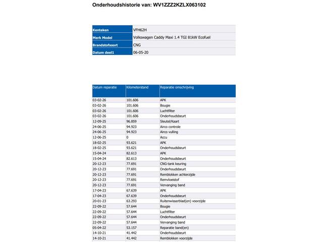 Volkswagen CADDY MAXI 1.4 TGI L2H1 CNG aardgas / Benz./ Comfortline Airco / Pdc. / Re.Schuifdeur / zeer milieu vriendelijk .