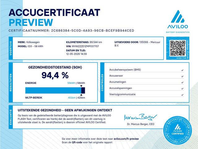 Volkswagen ID ID3 Life 58 kWh | Snelladen | SOH 94% | Sfeer | Virtual | Adap. Cruise | Carplay