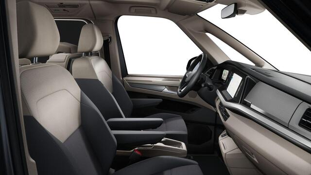 Volkswagen MULTIVAN Bulli L2 1.5 Ehybrid 180kW 245 pk DSG 4 motion | Versterkte kunststof vloerbedekking in houtlook | Multifunctionele verschuifbare tafel in passagiersruimte | Navigatiesysteem '' Discover Pro'' | Privacy Plus glas (90%) vanaf B-stijl |