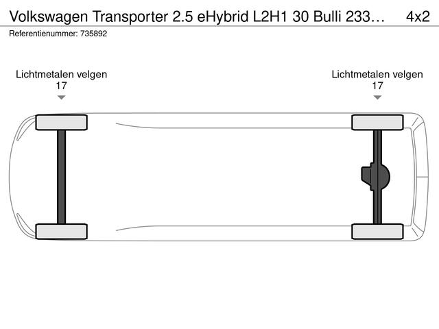 Volkswagen TRANSPORTER 2.5 eHybrid L2H1 30 Bulli 233PK / 171kW LED Matrix IQ.Light, 360° rondomzichtcamera, verwarmbare voorstoelen, adpative cruise control met Stop&Go, Keyless Entry & Start, verwarmbare voorruit, Apple Carplay & Android Auto, draadloos telefoon laden, navigat