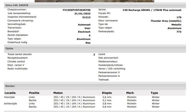 Volvo C40 Recharge Plus 69 kWh 100% Elektrisch, 100% Stijlvol / Panoramadak / Trekhaak / Pdc.+Camera / Stoel-Stuurverwarming / Navigatie / Radio-multimedia /