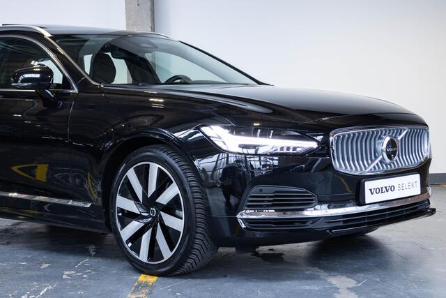 Volvo V90 T6 Recharge AWD Ultimate Bright | Long Range | Luchtvering | Bowers & Wilkins premium audio | Massagestoelen | 360° parkeercamera | Google infotainment | Semi Elektrische trekhaak | Nappa lederen bekleding | Parkeersensoren voor + achter | Panoramadak