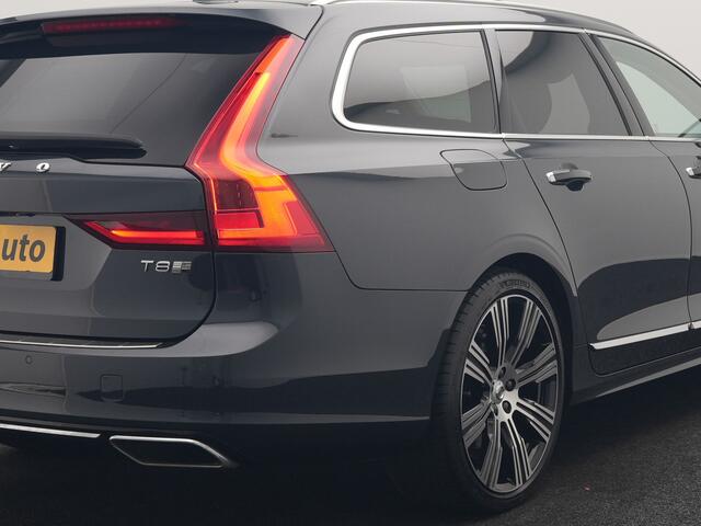 Volvo V90 T8 AWD Inscription PHEV 394pk Dealer O.H. | Trekhaak Af Fabriek | Panodak | Adaptive Cruise | Harman / Kardon | Head Up | Camera | Lederen Sportstoelen Massage & Ventilatie & Memory | Apple Carplay | Stuur Verwarmd | Blis | Plug In Hybrid |