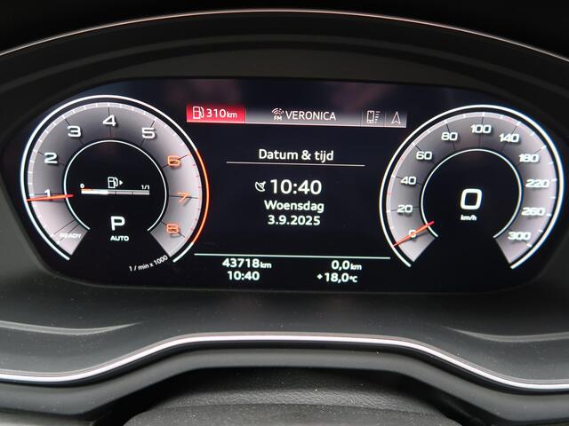 Audi A5 Cabriolet 40 TFSI Launch edition Sport S-Line Matrix Nekverwarming Trekhaak 3-Zone airco Digitaal dashboard Camera ACC Navigatie Automaat Alcantara Massagestoelen App connect 19 inch Sportvelgen Navarrablauw metallic Nieuwstaat