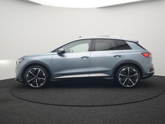 Audi Q4 e-tron 50 quattro S edition 77 kWh 299pk | Trekhaak Af Fabriek | Panodak | Adaptive Cruise | Head Up | Sonos Audio | Camera | Lederen Sportstoelen Memory & Verwarmd | Virtual | Navigatie | Keyless | 21"L.M |