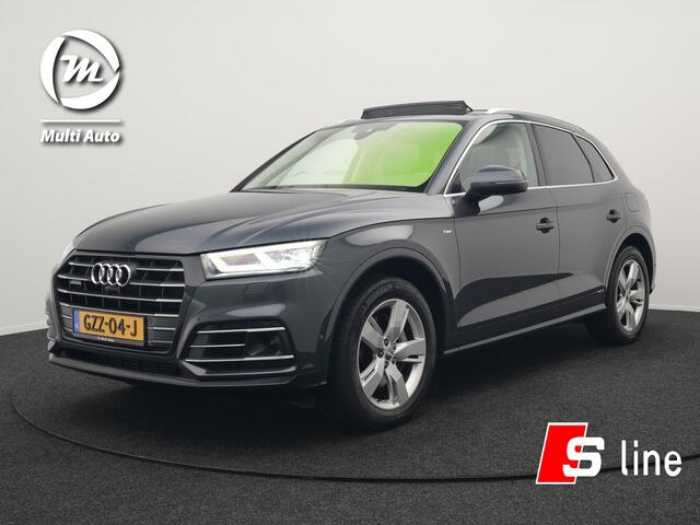 Audi Q5 55 TFSI e Quattro S Line Plug In Hybrid 367pk Dealer O.H PHEV | Luchtvering | Trekhaak af Fabriek | Panodak | Adaptive Cruise | Lederen Sportstoelen Massage & Memory | Head Up | 360 Camera | Keyless | Navigatie | DAB |