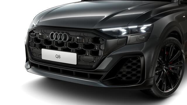 Audi Q8 60 TFSI e 490 Tiptronic Pro Line S Competition Automaat | Vierwielbesturing | Glazen panoramadak | Privacy glas (donker getint) | Optiekpakket zwart plus | Velgen Audi Sport, 10-spaak-trapezoïde, zwart, 10,0Jx23, | HD-matrix-ledkoplampen met Audi-laserlic