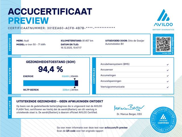 Audi e-tron Sportback 50 quattro S edition 71 kWh / SOH 94,4% / Trekhaak / Panoramadak / Camera / Luchtvering / 20'' / Leder&Alcantara / DAB / ACC / Navigatie / Stoelverwarming
