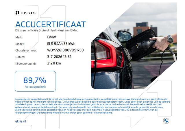 BMW i3 S 94Ah 33 kWh SoH 89,7% | Schuifdak | Harman/Kardon | Warmtepomp | 20"