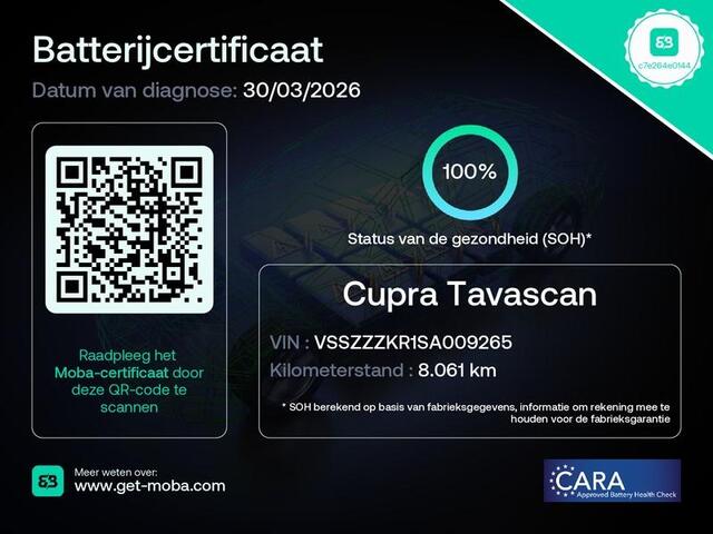 Cupra Tavascan Business 82 kWh / Fabrieksgarantie t/m 8-2027 / SOH 100% / All season banden / CCS snelladen / Elektrische achterklep / Warmtepomp / Stuur- Stoel & Voorruit verwarming / Achteruitrijcamera / Adaptief cruise control / Keyless Entry/Start / Apple Carplay An