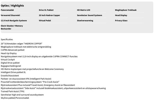 Cupra Terramar 1.5 TSI e-Hybrid VZ Performance | Pano dak | 20" inch | Trekhaak | 272 pk | Sennheiser Audio | HUD |