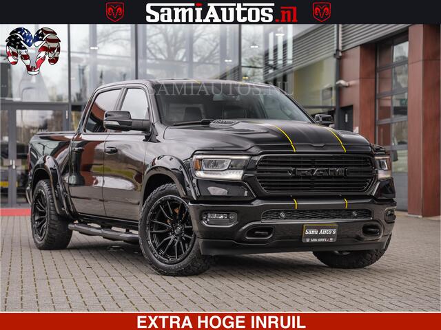 Dodge 1500 Ram HULK | 5.7 V8 | STRIPING | LUCHT VERING | LARAMIE SPORT BLACK ON BLACK | MEGA DIK | CREW CAB DUBBELE CABINE | 5 PERSOONS | DC | DIKKE WILEN | WIDE BODY |