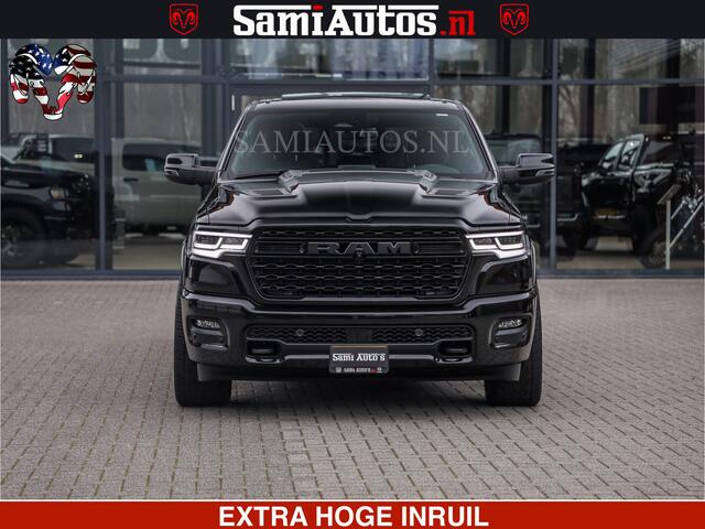 Dodge RAM PICKUP LIMITED H.O 540 PK 706 Nm | FEUL WIELEN |XB9 | MASSAGE | BOM VOL | CREW CAB | DUBBELE CABINE | GRIJSKENTEKEN | 5 PERSOONS | DE MEEST LUXUEUZE en BEGEERDE Pick-up