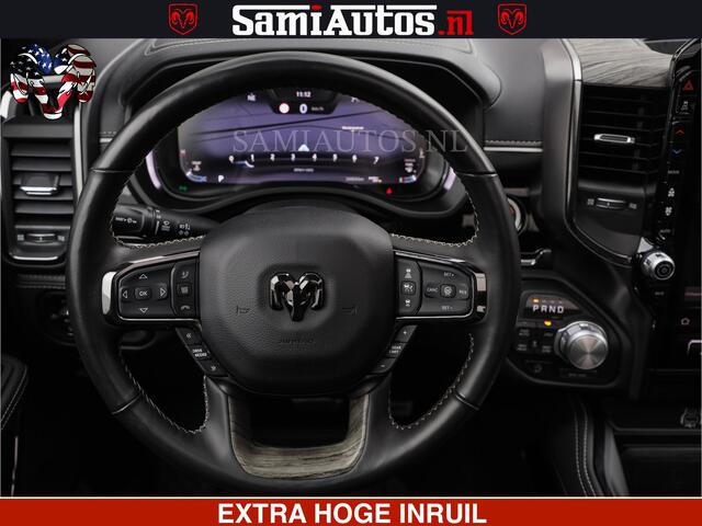 Dodge RAM PICKUP LIMITED H.O 540 PK 706 Nm | FEUL WIELEN |XB9 | MASSAGE | BOM VOL | CREW CAB | DUBBELE CABINE | GRIJSKENTEKEN | 5 PERSOONS | DE MEEST LUXUEUZE en BEGEERDE Pick-up