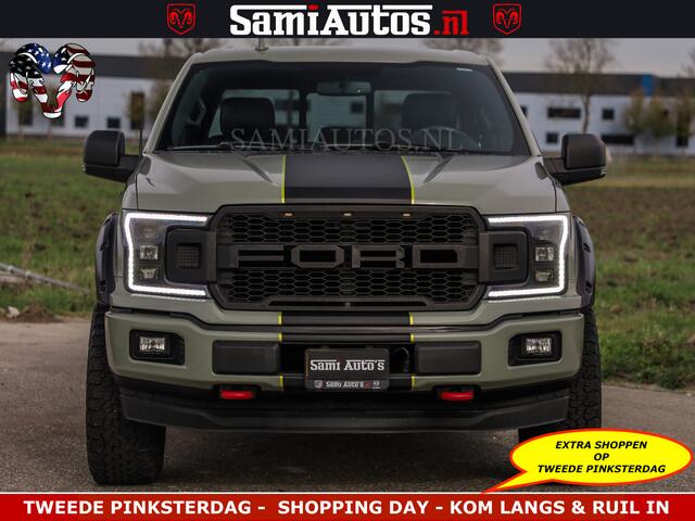 Dodge RAM PICKUP FORD F150 5.0 V8 4X4 | MAT OLIVE GREEN | BIJTELLING VRIJ | ZEER DIK | CAMERA | 3500KG | PANORAMA | LEDER | GO RHINO ROLLBAR | CRUISE CONTROL | PRINS LPG | BAKFLIP COVER | Deze pick-up is leverbaar met zowel een groot rijbewijs (C) als een klein rijbewijs