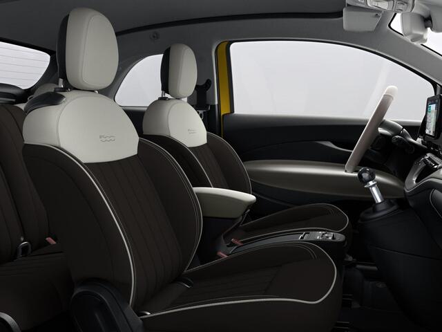 Fiat 500C Hybrid La Prima Cabrio | Clima | LED | PDC | JBL Premium Audio | 17" | Camera | BSM | Canneloni Ivory/Piombo interieur