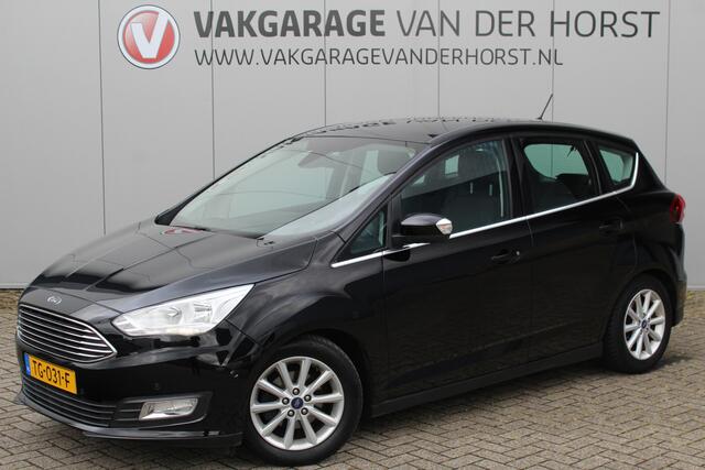 Ford C-MAX 1.0-100pk Titanium. Nette, goed onderhouden hoogzitter ! Autm. airco dual, stoel-, stuur- en voorraamverwarming, parkeersensoren v+a, park assist, cruise control, r/cd, navigatie, telefoonvoorb., trekhaak etc.