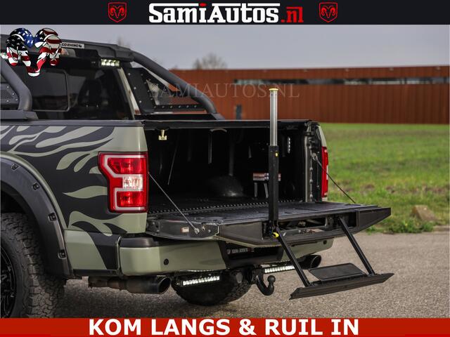 Ford F-150 5.0 V8 4X4 | MAT OLIVE GREEN | ZEER DIK | CAMERA | 3500KG | PANORAMA | LEDER | GO RHINO ROLLBAR | CRUISE CONTROL | PRINS LPG | BAKFLIP COVER | Deze pick-up is leverbaar met zowel een groot rijbewijs (C) als een klein rijbewijs (B). Laat ons weten wat jouw