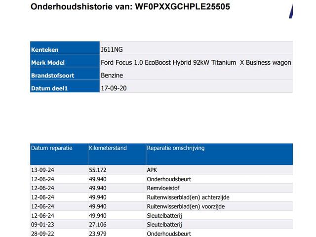 Ford FOCUS Wagon 1.0 124PK Hybrid Titanium X Business / Panoramadak / Pdc+Camera / Airco-ecc./ Xenon / Radio multimedia /
