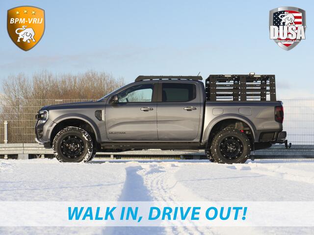 Ford RANGER 2.3 Double Cab Wildtrak PHEV | Plug-in Hybrid | Unieke uitvoering! | Lift kit | Bed Rack incl LED | Roof Rack incl Led | Fender Flares | Black Rhino Wheels | Ford Custom Grille