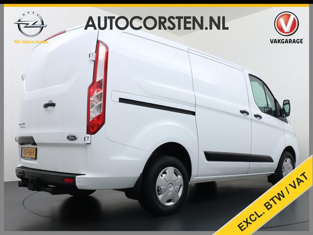 Ford TRANSIT CUSTOM 280 2.0TDCI 130PK L1H1 3-Persoons Apple Carplay Android Auto Airco Trekhaak Camera Cruise Control Pdc Voorruitverwarming Trend Regen-Lichtsensor Betonplex Vloer Wandbetimmering Schuifdeur Euro 6 385NM Koppel Zeer Compleet!
