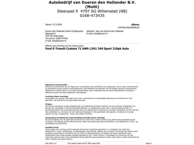 Ford TRANSIT CUSTOM E-Transit 340 L2H1 Sport 71 kWh Trekhaak 2.3T, Carplay, Elektrische stoel Verwacht