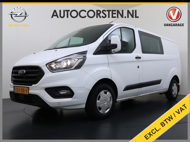 Ford TRANSIT CUSTOM 300 2.0TDCI 130PK Dubbele Cabine L2H1 Trekhaak Navi Camera Airco Cruise Control Pdc Trend DC Schuifdeur Betonplex Vloer Wandbetimmering Bott Inbouwkast Lane Assist 2.800KG Trekgewicht 1e Eigenaar