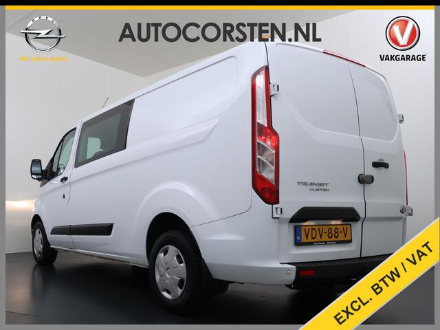 Ford TRANSIT CUSTOM 300 2.0TDCI 130PK Dubbele Cabine L2H1 Trekhaak Navi Camera Airco Cruise Control Pdc Trend DC Schuifdeur Betonplex Vloer Wandbetimmering Bott Inbouwkast Lane Assist 2.800KG Trekgewicht 1e Eigenaar