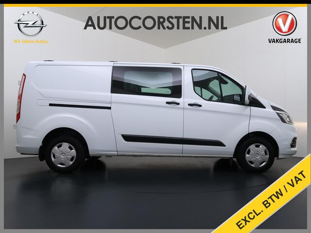 Ford TRANSIT CUSTOM 300 2.0TDCI 130PK Dubbele Cabine L2H1 Trekhaak Navi Camera Airco Cruise Control Pdc Trend DC Schuifdeur Betonplex Vloer Wandbetimmering Bott Inbouwkast Lane Assist 2.800KG Trekgewicht 1e Eigenaar