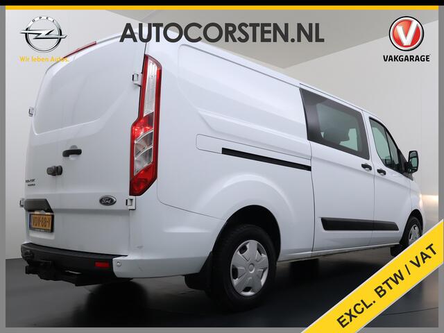 Ford TRANSIT CUSTOM 300 2.0TDCI 130PK Dubbele Cabine L2H1 Trekhaak Navi Camera Airco Cruise Control Pdc Trend DC Schuifdeur Betonplex Vloer Wandbetimmering Bott Inbouwkast Lane Assist 2.800KG Trekgewicht 1e Eigenaar