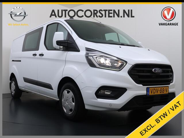 Ford TRANSIT CUSTOM 300 2.0TDCI 130PK Dubbele Cabine L2H1 Trekhaak Navi Camera Airco Cruise Control Pdc Trend DC Schuifdeur Betonplex Vloer Wandbetimmering Bott Inbouwkast Lane Assist 2.800KG Trekgewicht 1e Eigenaar