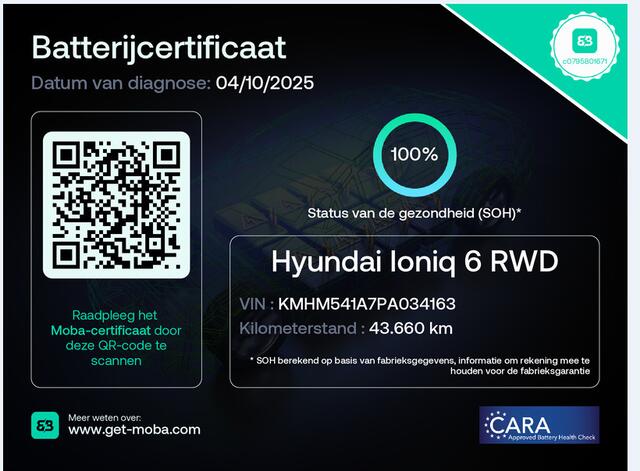 Hyundai IONIQ 6 Lounge 77.4 kWh / NL Auto / 10-2029 Fabrieksgarantie / SOH 100 % / Trekhaak afneembaar 1.500 kg / WLTP 545 km / Warmtepomp / Wit Leder / HUD / Camera 360° /